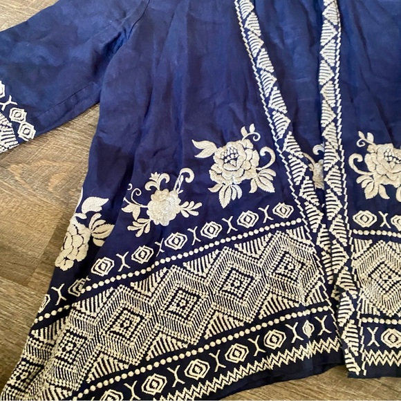 Johnny Was Blue Embroidered Kimono-style Open Front Cardigan - Picture 8 of 15